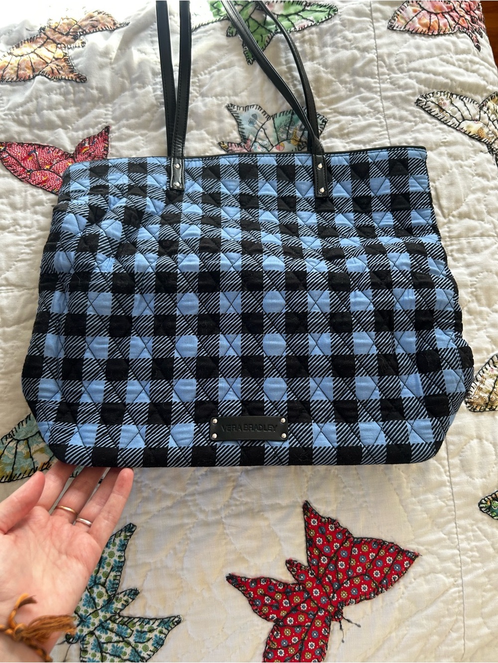 Vera Bradley Black and Light Blue Quilted Checkered Tote